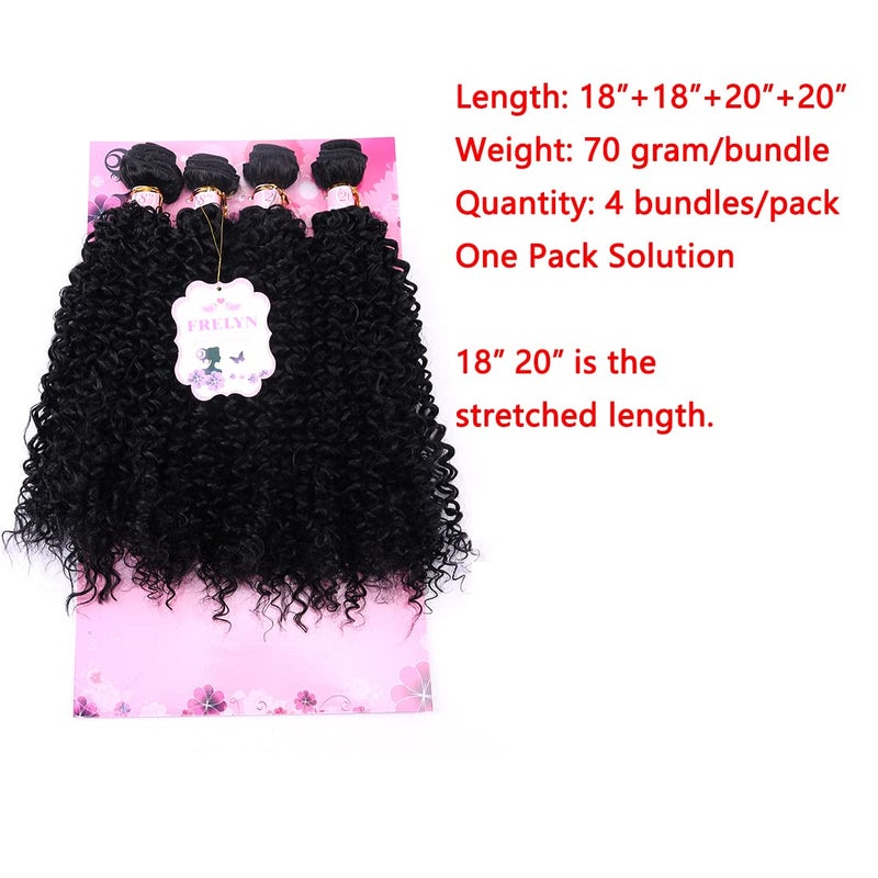 FRELYN Kinky Curly Hair Bundles Synthetic Hair Weave Bundles 18 18 20 20 Inches 4 Pieces/Pack Black Color Quick Weave Sew in Extension Very Soft - Image 2